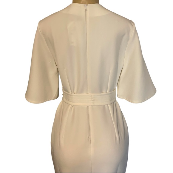 ASOS Kimono Style Bell Sleeve Fitted A-line Midi Belted White Dress 6 - Picture 6 of 12